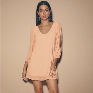 Lulu’s Shifting Dears Blush Pink Long Sleeve Dress